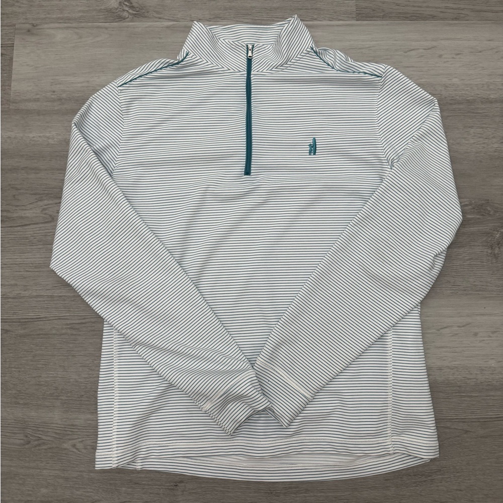 johnnie-O Blue and White Striped Quarter-Zip Pullover